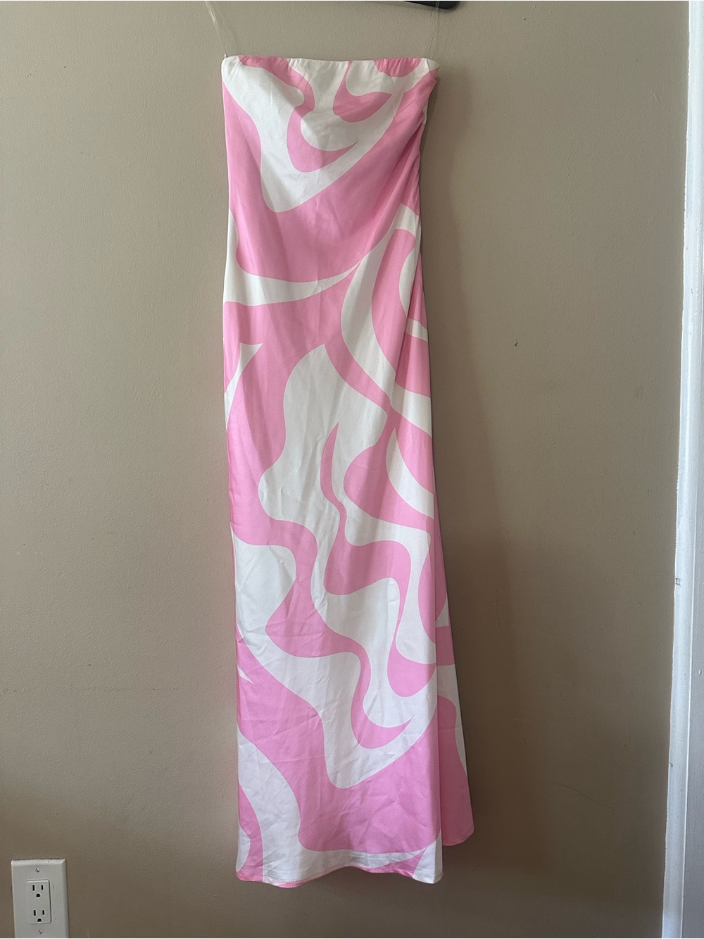 Sndys Angel Strapless Pink & White Swirl Maxi Dress, Sz XXS